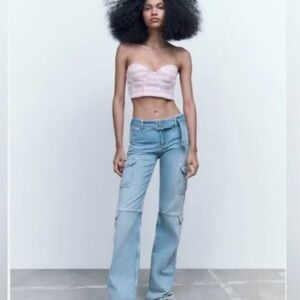 NWT Zara pink & purple tweed corset strapless crop top size medium